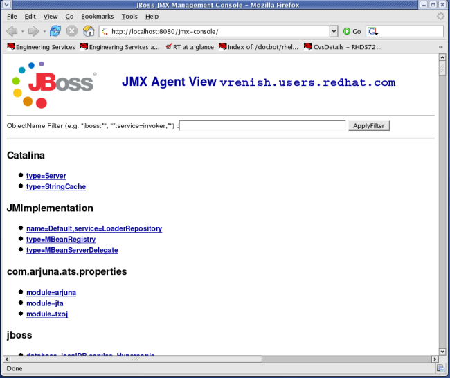 View of the JMX Management Console Web Application