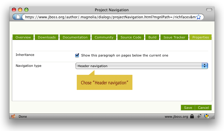 properties tab